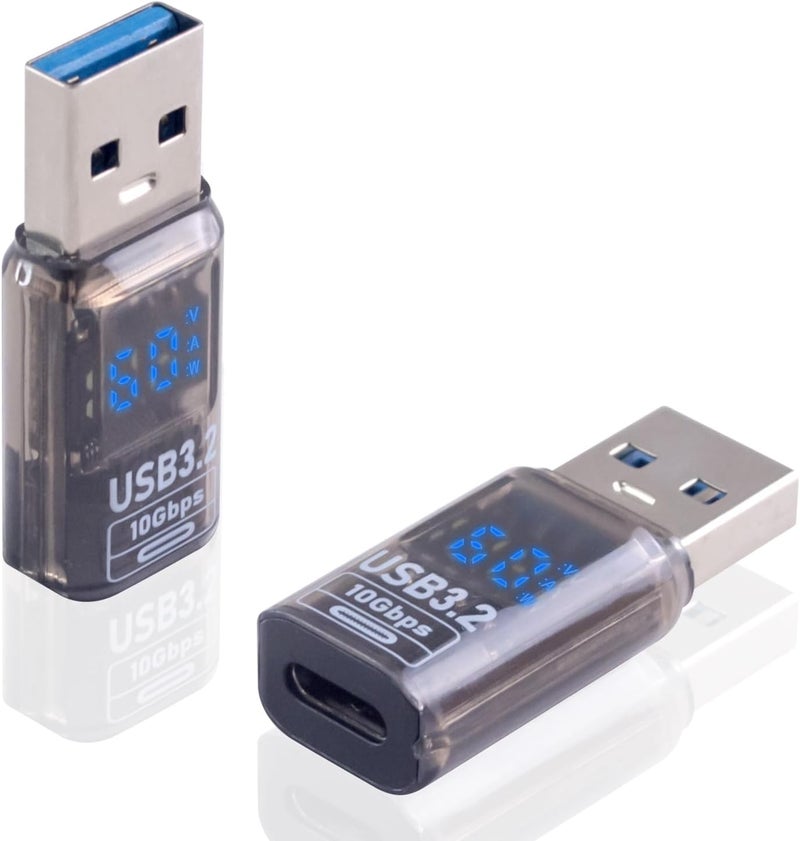 Poyiccot 10Gbps USB C Female to USB Male Adapter with Digital Display, USB 3.2 Converter Type A to Type C Charging Connector for iPhone, Galaxy, MacBook, 2pcs (Transparent) - Image 1